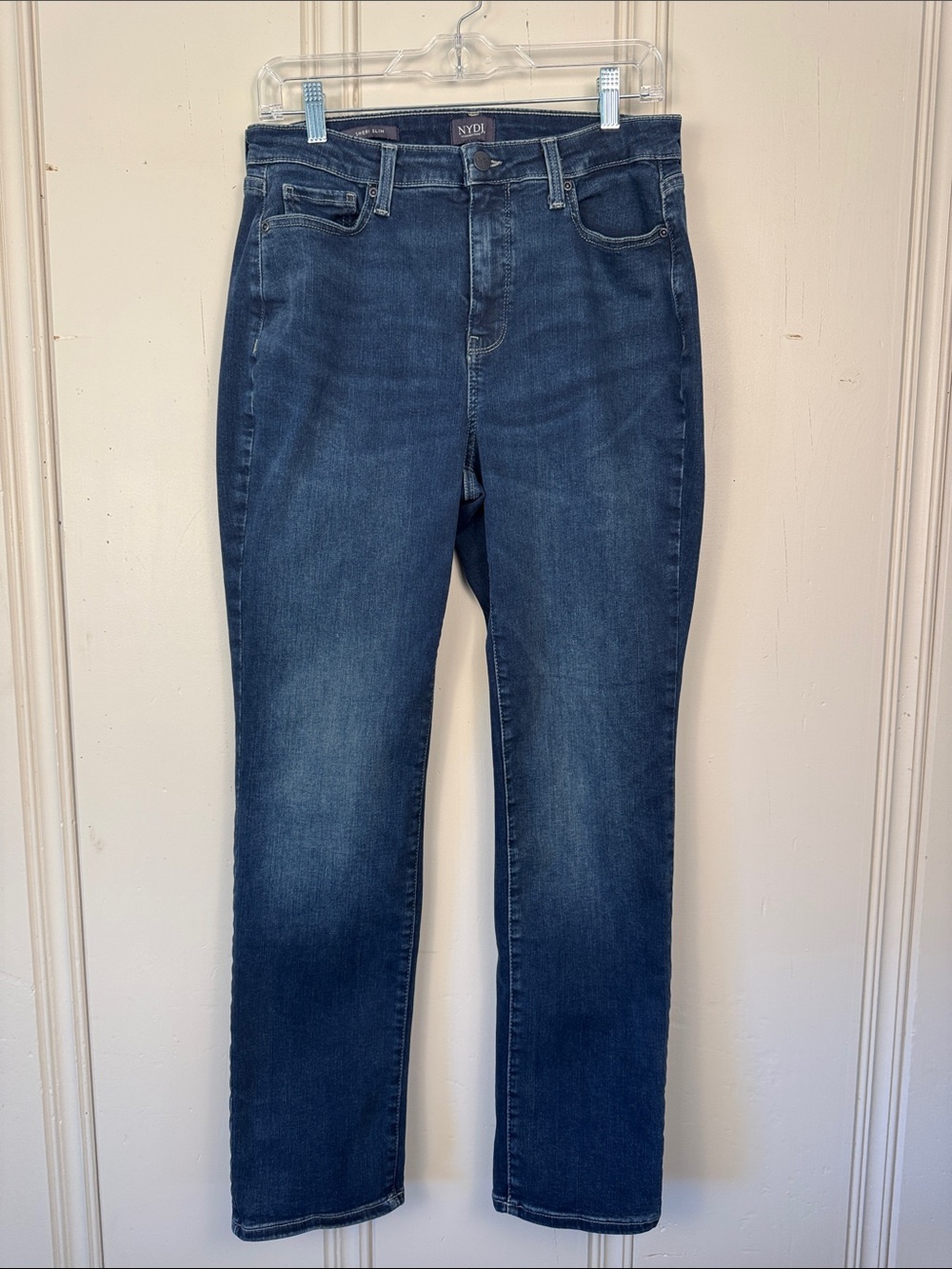 NYDJ Sheri Slim Lift Tuck Dark Wash Jeans Womens 10 High Rise Straight Leg